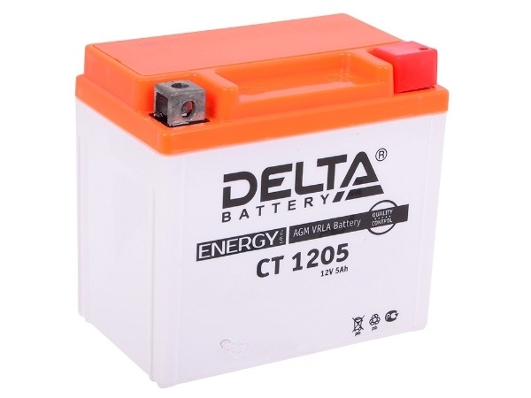 Батарея аккумуляторная DELTA Battery мото AGM 5А/ч 80А 12V Обратная полярн. болтовые мото клеммы