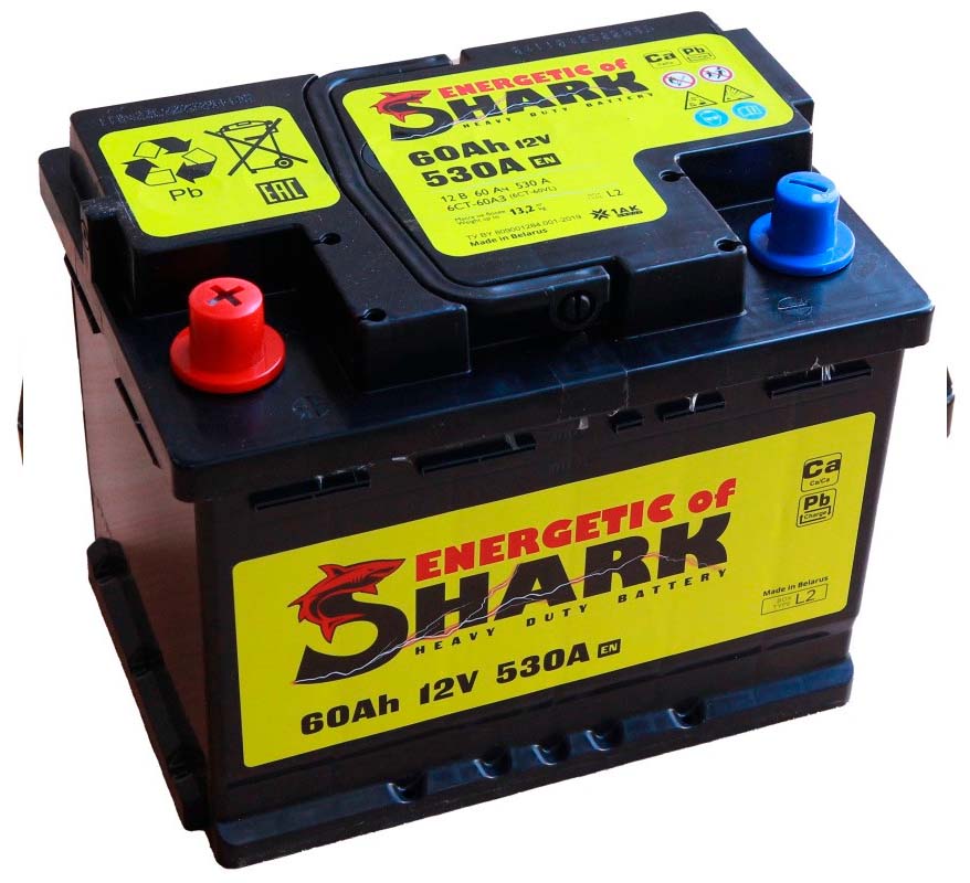 Батарея аккумуляторная ENERGETIC of SHARK ES603L 60А/ч 530А прямая полярн. стандартные (Европа) клеммы