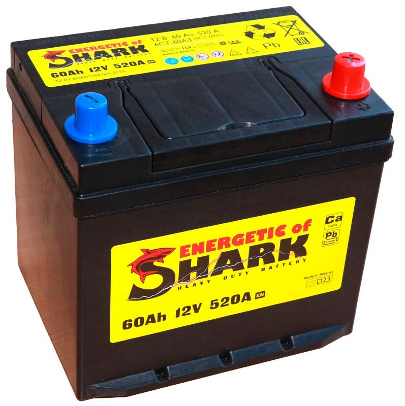 Батарея аккумуляторная ENERGETIC of SHARK ESA603R 60А/ч 520А обратная полярн. выносные (Азия) клеммы