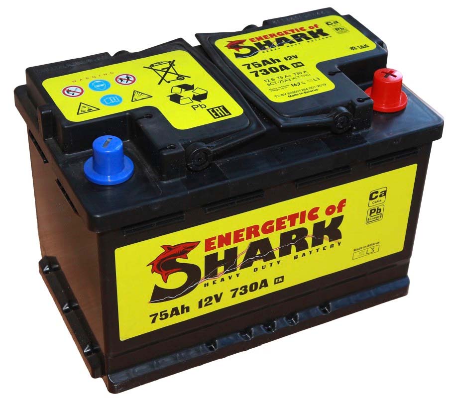Батарея аккумуляторная ENERGETIC of SHARK ES753R 75А/ч 730А обратная полярн. стандартные (Европа) клеммы