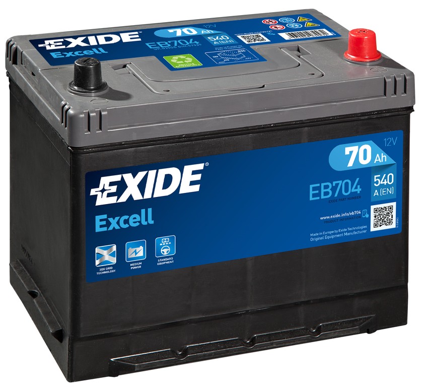 Аккумулятор легковой Exide Excell EB704 70 а/ч 540А Обратная полярность