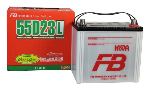 Батарея аккумуляторная FURUKAWA 55D23L 60А/ч 550А 12В обратная полярн выносные (Азия) клеммы
